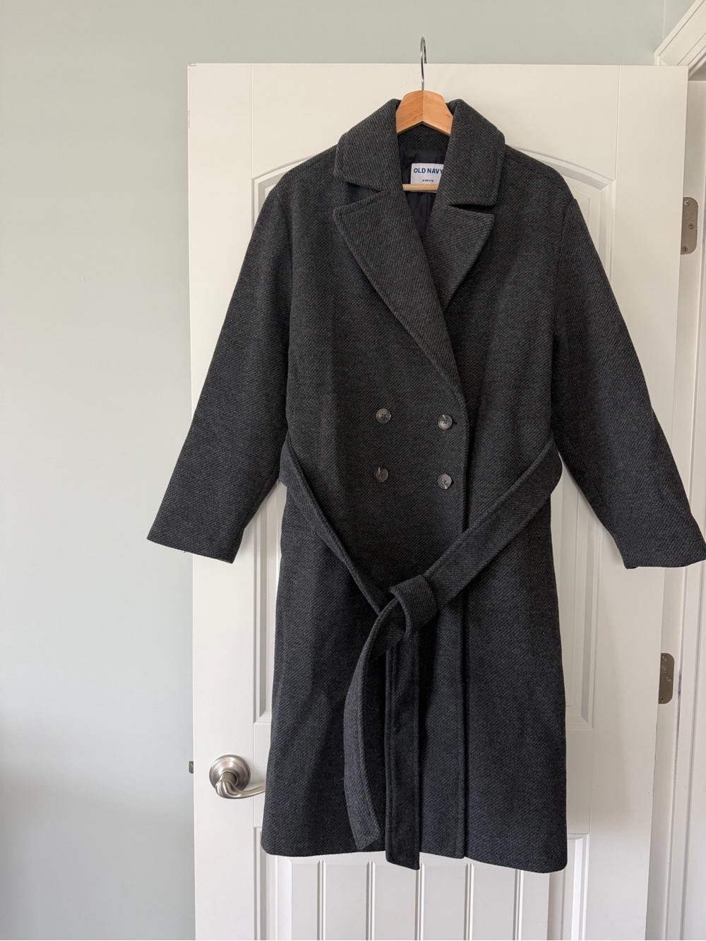 Old Navy Dark Charcoal Double-Breasted Belted Coat